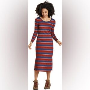 Toad&Co Red and Blue Rugby Striped Long Sleeve Midi Dress Medium